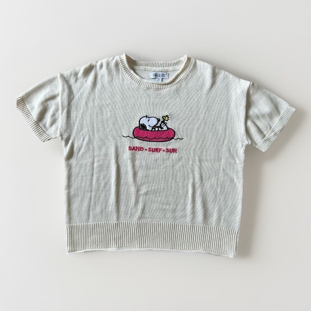 Snoopy & Woodstock Sand Surf Sun Sweater Womens Size Medium Short Sleeve Peanuts
